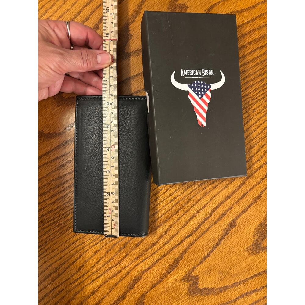 American Bison Rodeo leather checkbook style men wallet billfold RDF protection - Picture 4 of 5